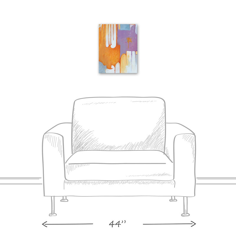 Impression abstraite orange et mauve sur toile, H 14 po x l 11 po x P 1,25 po