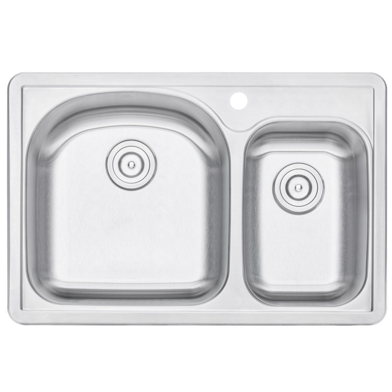 33'' L Double Bowl Stainless Steel Kitchen Sink, 1 Hole