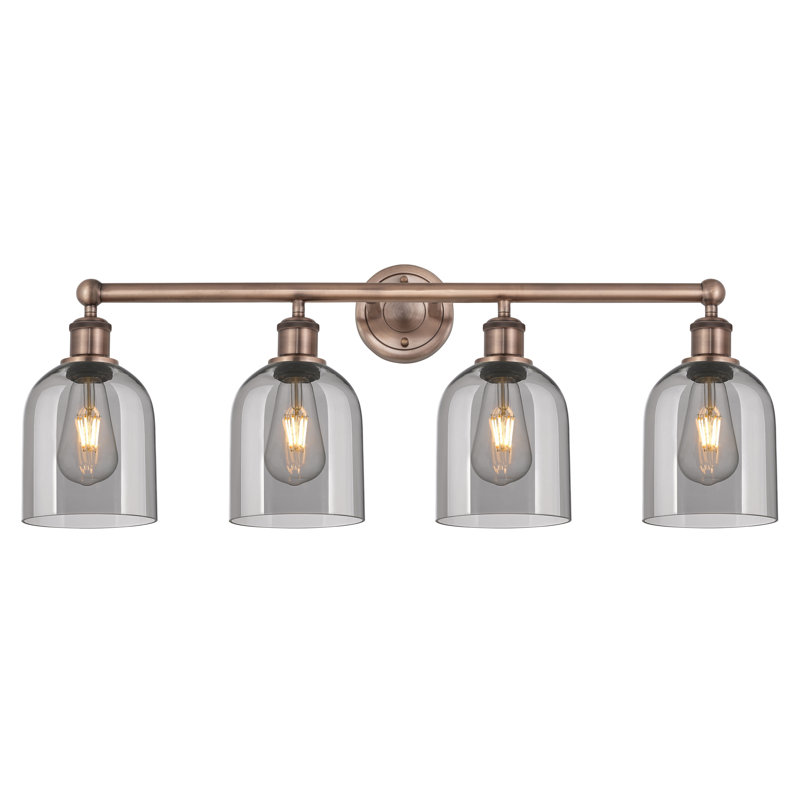 Éclairage pour salle de bain 4 lumières Bella, Gris fumée clair, Cuivre antique