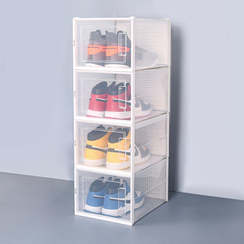 Ensemble de 4 boîtes de rangement pour chaussures empilables en plastique transparent pour hommes US 14 / femmes US 15 Large