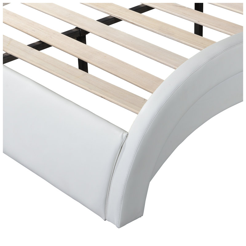 Base de lit plateforme en similicuir pour grand lit avec éclairage à DEL, haut-parleurs Bluetooth et tête de lit vibrante en blanc