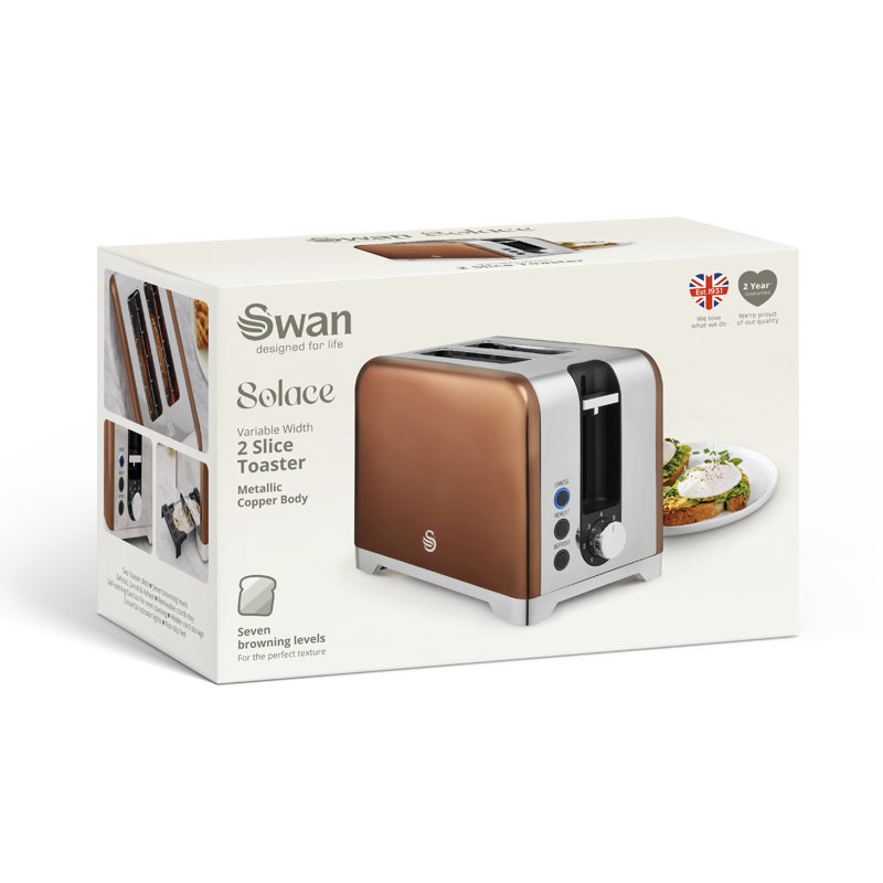 Swan  Solace 2 Slice Toaster, Premium High Gloss Finish, 7 Browning Levels, Defrost, Reheat and Cancel Functions, Non-Slip Feet, Self-Centring Function, 930W