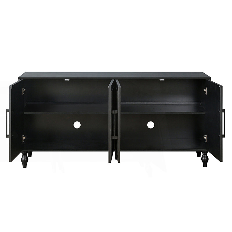 Grande armoire de rangement sculptée avec poignée en métal et porte d'entrée, Noir