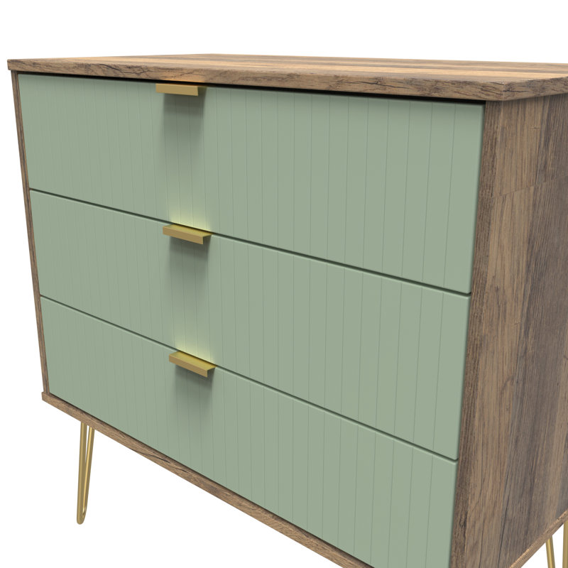 Beranda 3 Drawer Chest (Ready Assembled), Reed Green/Vinatge Oak