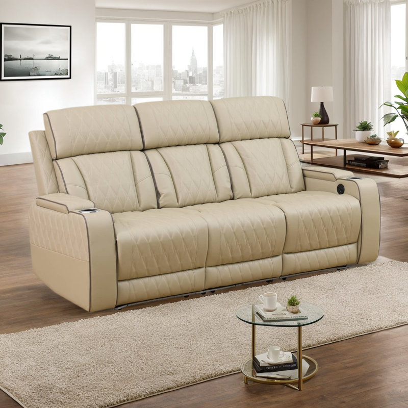Canapé inclinable en cuir 82 po Fauzia, Beige