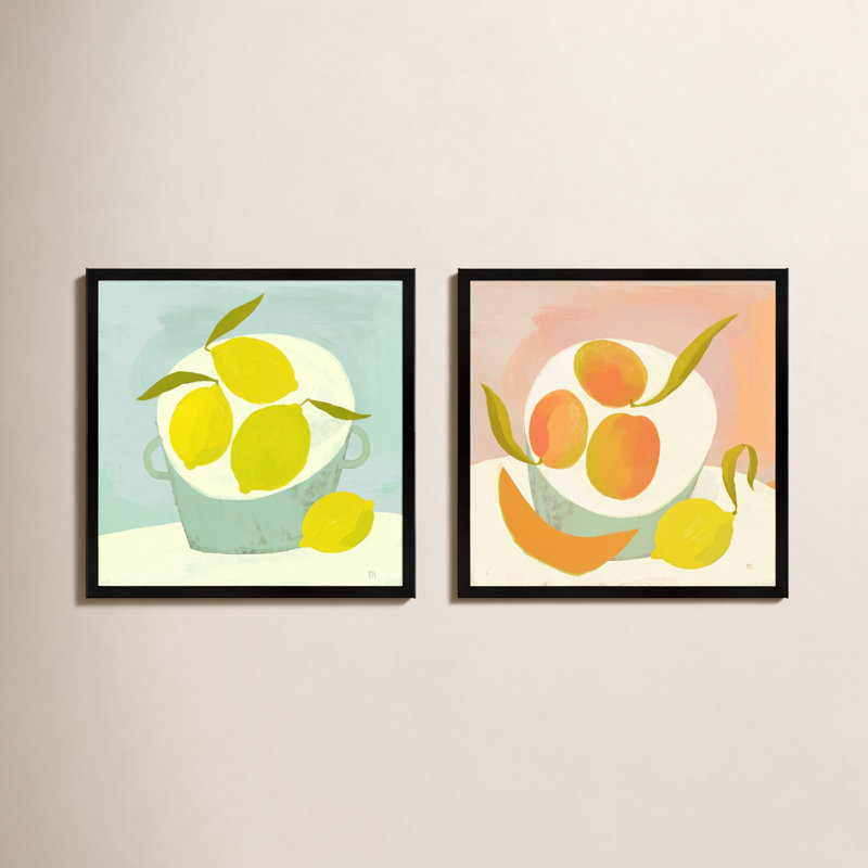 Julina Summer Bounty, ensemble de 2 - ensemble de 2 peintures sur papier, Cadre noir, H 16 po x l 32 po x P 1,25 po