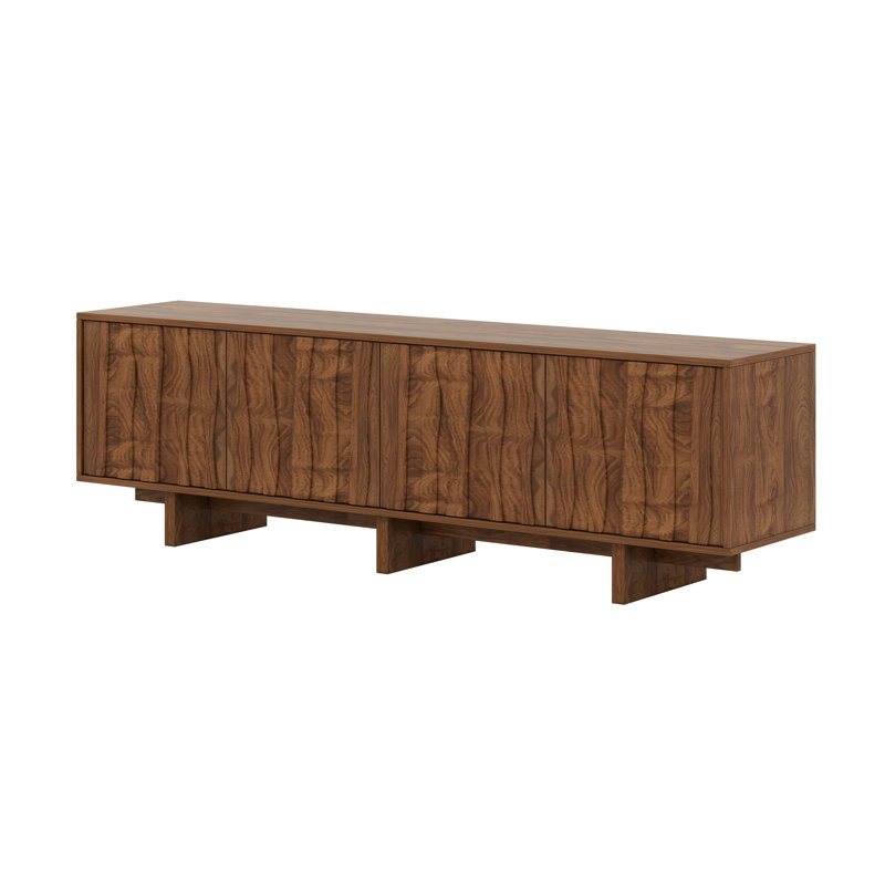 Sinclair 75'' Wood Grain TV Stand with Wavy Doors & Dual Storage Cabinets, Brown