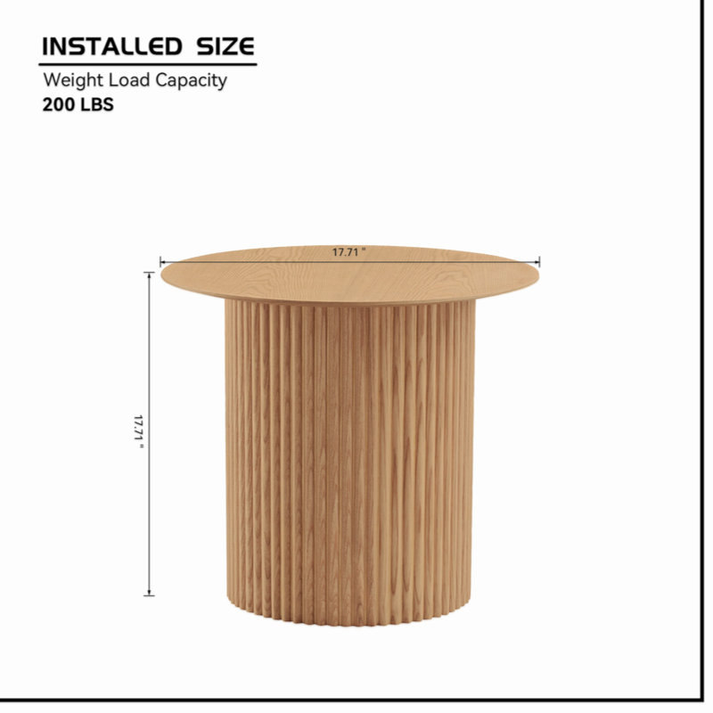 17.71 Inch Round Fluted Side Table Circle Small Accent Table   Mid Century  Circle Bedside Table