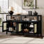 Bohemian Style Rattan Buffet Storage Cabinet with Solid Wood Frame, Sideboard with 3-position Adjustable Shelves, No-Handle Push-to-Open Design-129434443