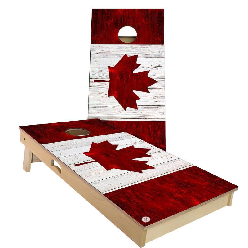 Ensemble de 2 panneaux de cornhole à thème drapeau 2 pi x 4 pi avec étui et lumières, Canada, Rouge