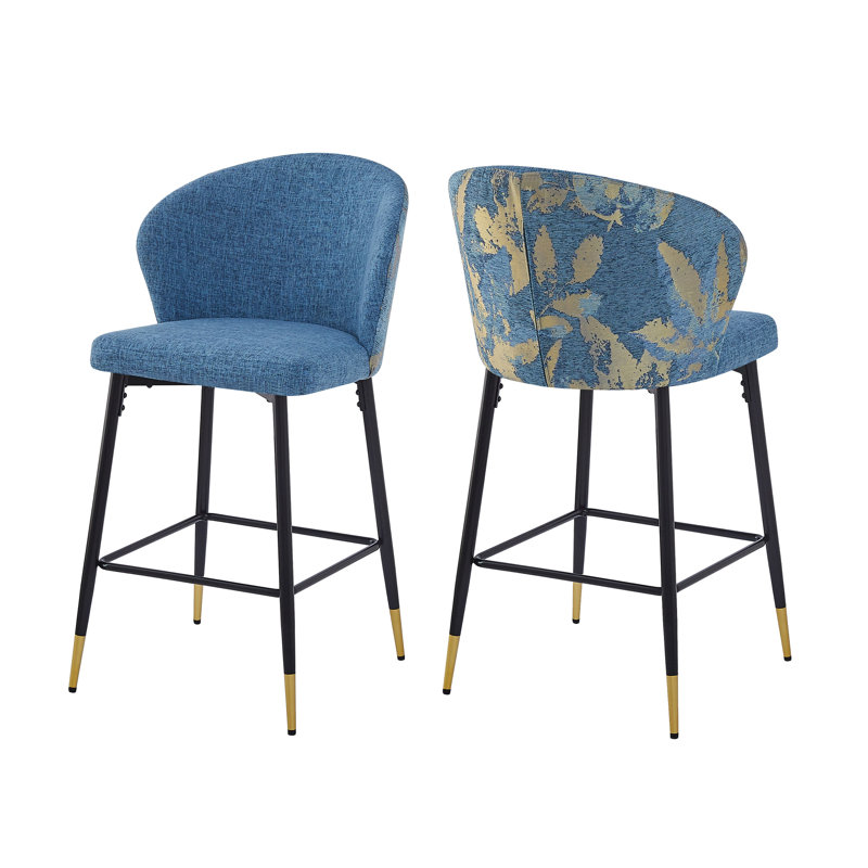 De 2 tabourets de bar, hauteur de comptoir 28 po, sièges rembourrés bleus, structure en métal, rembourrage en mousse, chaises de cuisine et de salle à manger 28 po, tissu, structure, coussin, pour la salle à manger, design moderne