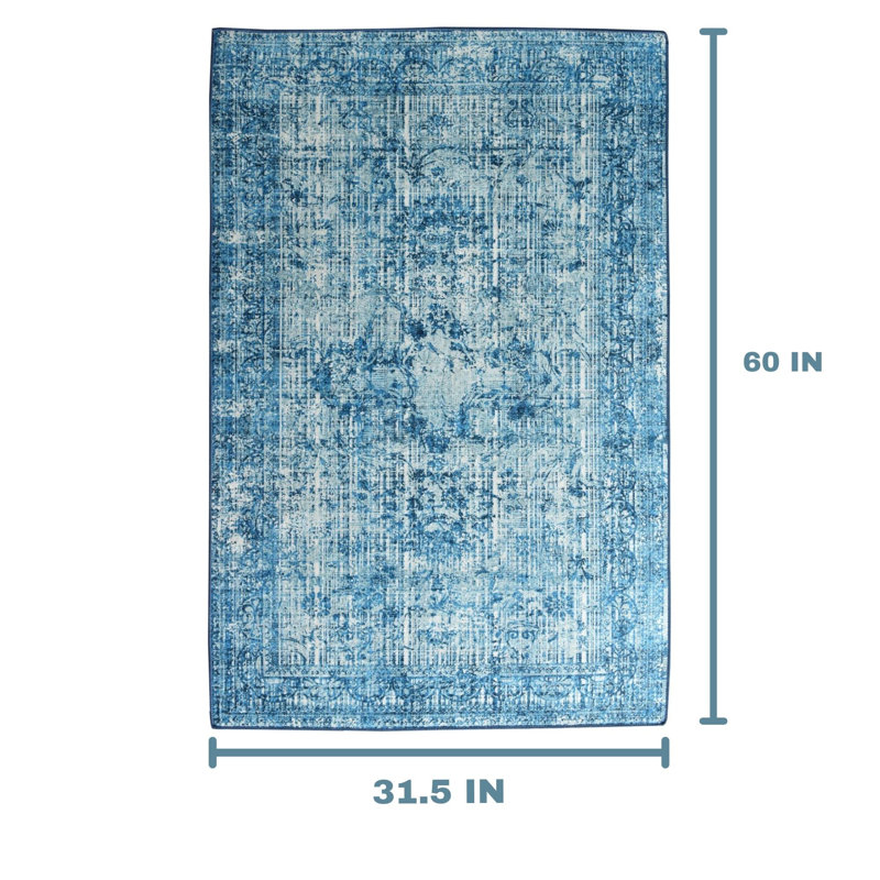 Tapis oriental bleu, Rectangle  2' 6" x 5'