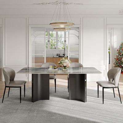 63" Modern Retangular Dining Table Set With 4 Faux Leather Dining Chairs,