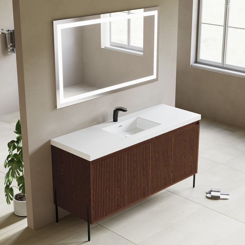 Hollenden 61'' Single Bathroom Vanity with Resin Top, Walnut