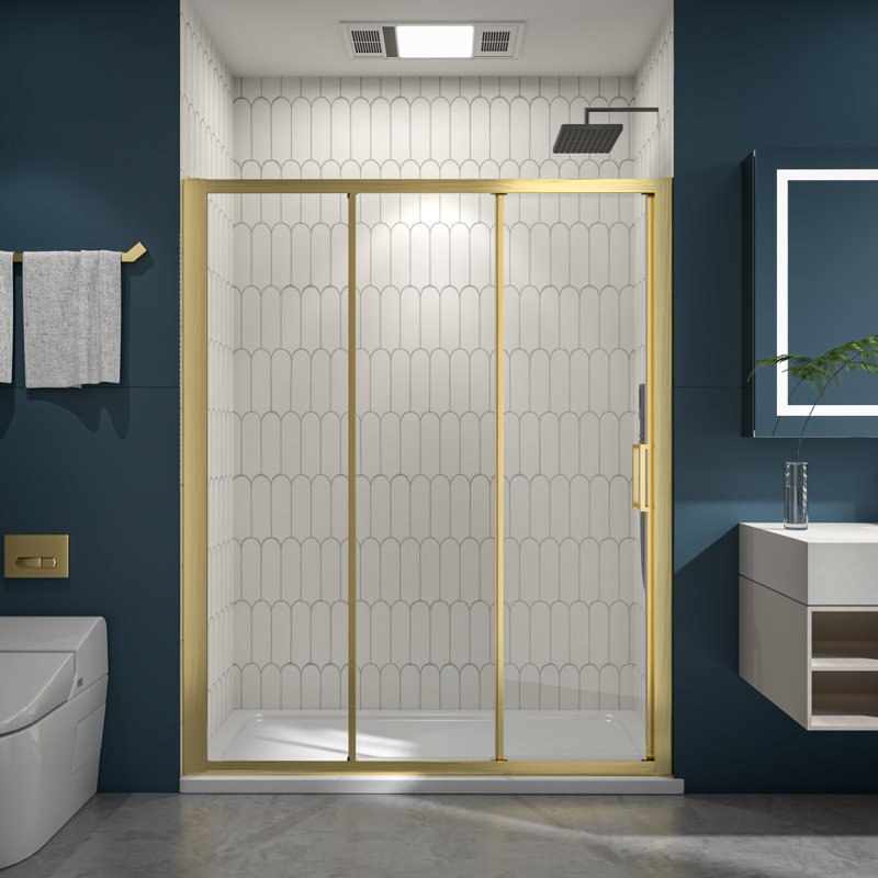 Très grande porte de douche rectangulaire pliante à cadre 56 x 60 po x H 70 po avec porte de douche rectangulaire en verre trempé transparent de 1/4 po
