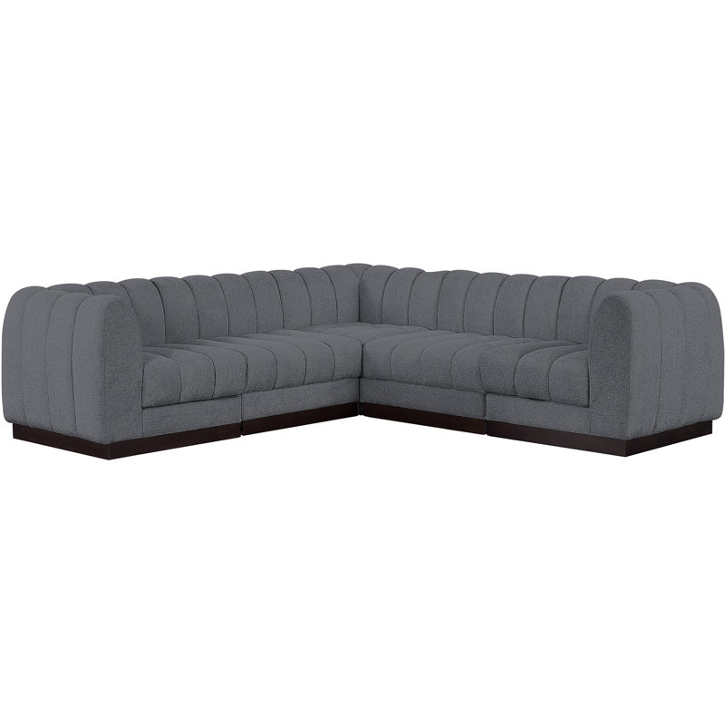 Canapé modulaire rembourré 5 pièces Hippen, Tissu gris chenille