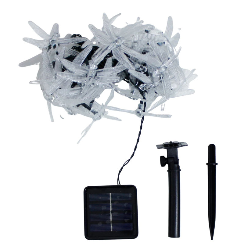 30 LED Solar Dragonfly String Lights, 8 Modes, Multicolor