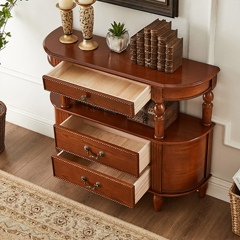 Console en bois massif de couleur noyer clair, 35.43" H x 32.68" W x 11.81" D, Light Walnut