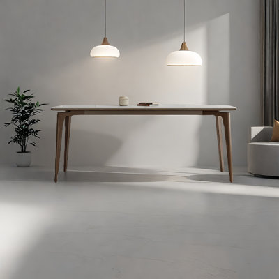 Rectangular Rock Slab Solid Wood Dining Table