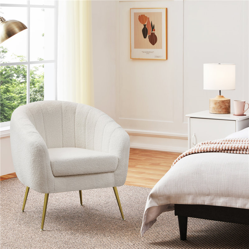 Fauteuil demi-tonneau H 29 po avec pieds en métal, fauteuil moderne, Ivoire