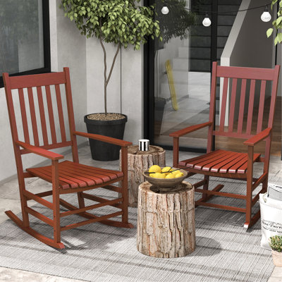 Chaise berçante 2 pièces pour patio, en bois avec dossier intriguant et haut, jardin approprié, balcon, porche, charge de 352 lb, vin rouge 2 à l'extérieur, support de patio
