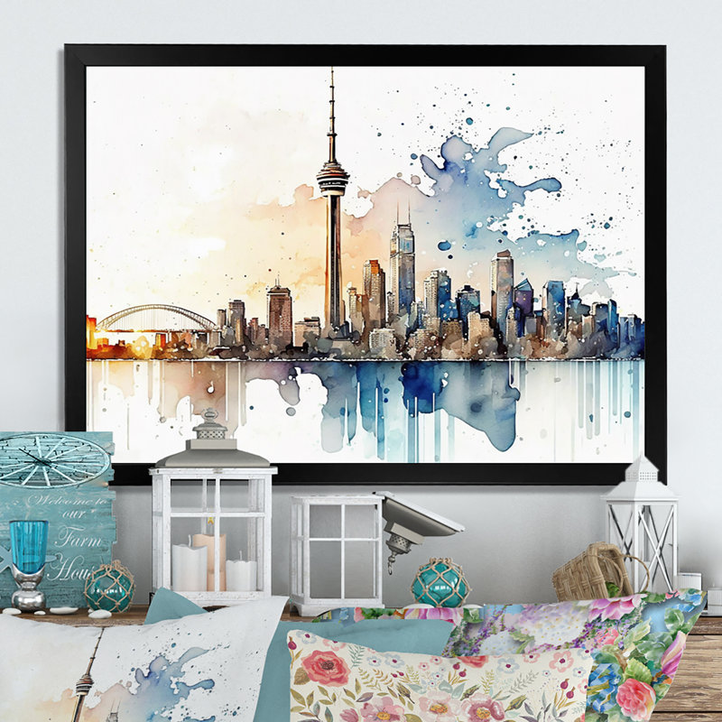 Toronto Skyline I - art mural Toronto, Cadre simple noir, H 24 po x l 32 po x P 1 po