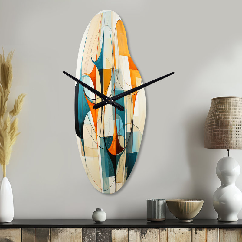 Horloge murale en métal orange, orange Mid Century, Grand