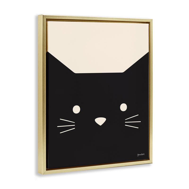 «Black Cat Close Up», art mural encadré par Jessica Beck, Cadre flottant métallique doré, H 21 po x l 17 po