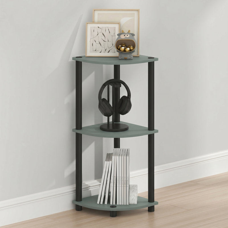 Étagère d'angle verte à 3 niveaux, montée sans outil, idéale pour ranger et organiser votre salon, bureau ou chambre. Couleur : vert sauge.