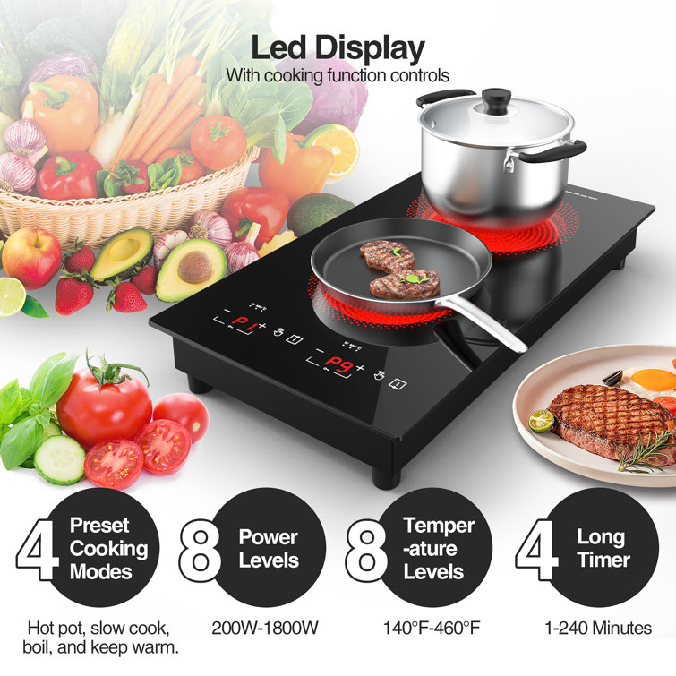 GTKZW Induction Cooktop 2 Burner Electric Cooktop Touch Control 110V 4000W