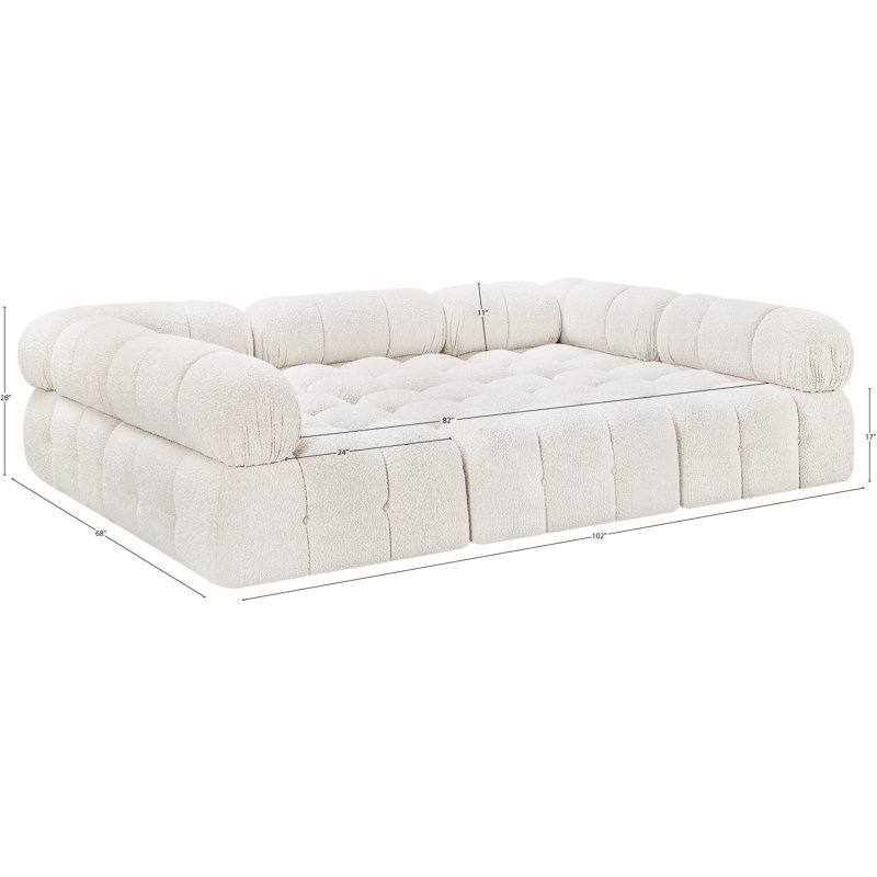 Ames 102" Upholstered Sectional, Cream Boucle Fabric
