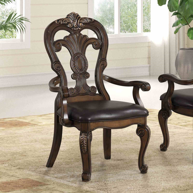 Chaise de salle à manger avec accoudoirs ornés de corbeaux 2 pièces Traditional Style