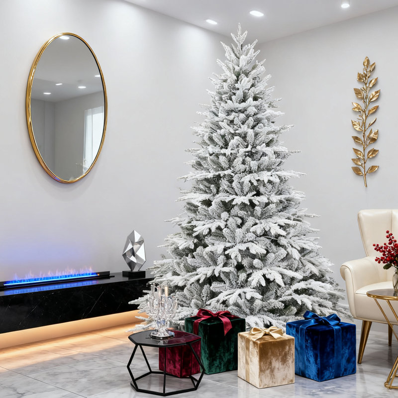 Arbre de décoration de Noël blanc hybride avec support, pré-éclairé, 6 tailles disponibles, H 4 pi, Blanc