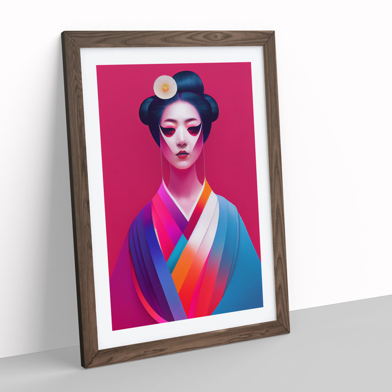 Geisha a Colour No.2 1 Piece Single Picture Frame Wall Art, 64cm H x 46cm W x 2cm D, Walnut