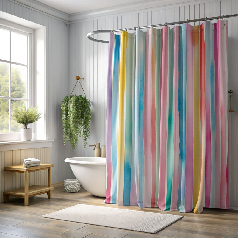 Rideaux de douche 1 pièce, H 74 po x l 71 po, Arc-en-ciel coloré