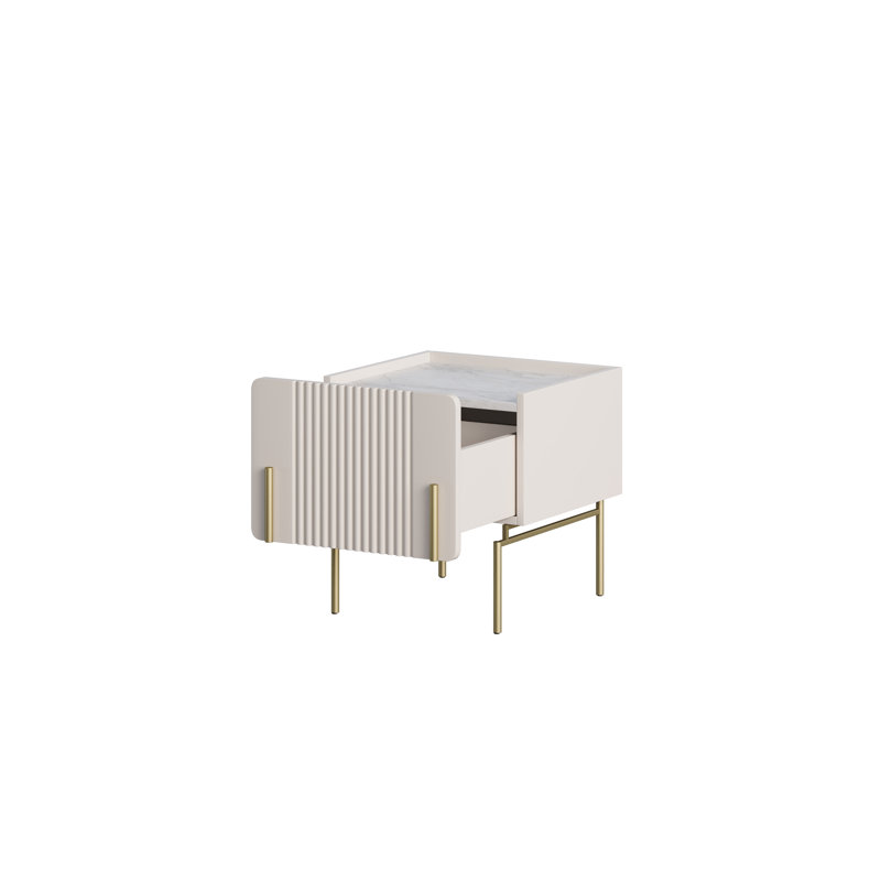 Ousmane 45cm W Manufactured Wood Bedside Table, Cashmere/Gold