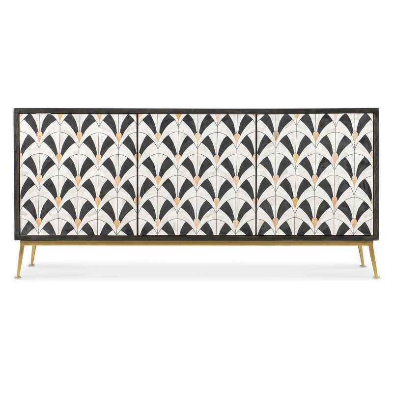 Transitional Black and White Patterned Credenza
