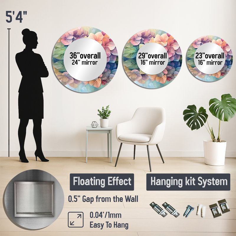 «Abstract Hydrangea Summer Reflection I», art mural miroir décoratif floral, imprimé sur métal, 23 po x 23 po
