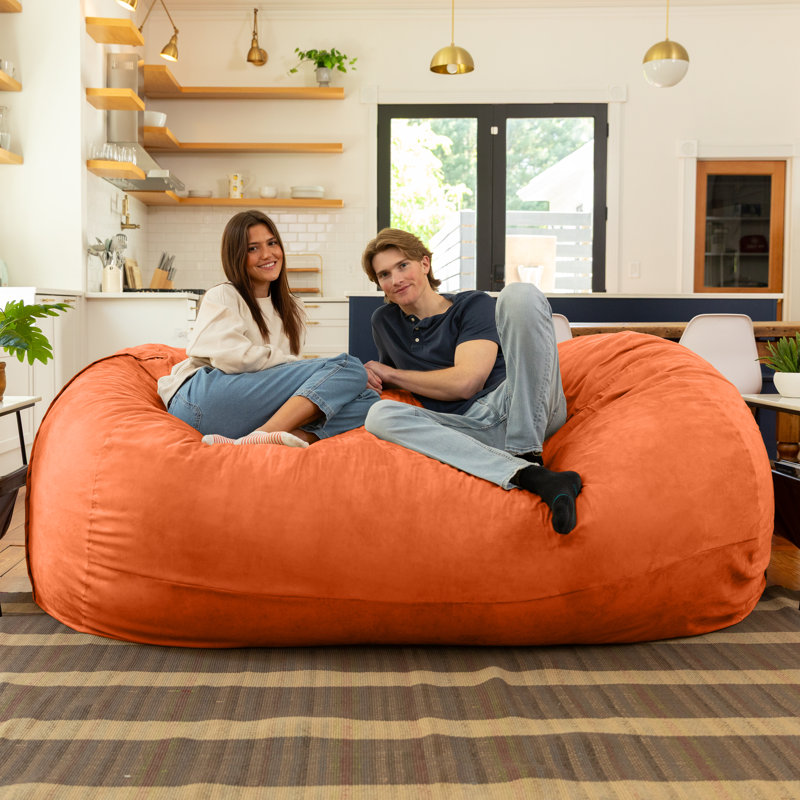 7 Foot Giant Bean Bag Sofa, Orange Microsuede