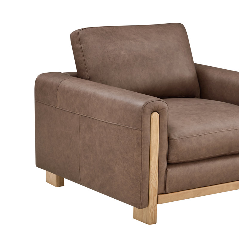 Fauteuil en cuir véritable 43,3 po Adika, Noyer