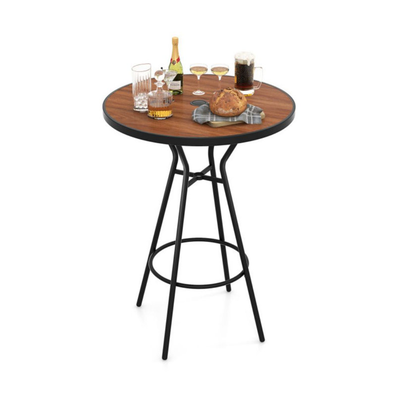 Table de bar d'extérieur 28 pouces avec plateau en bois pour jardin