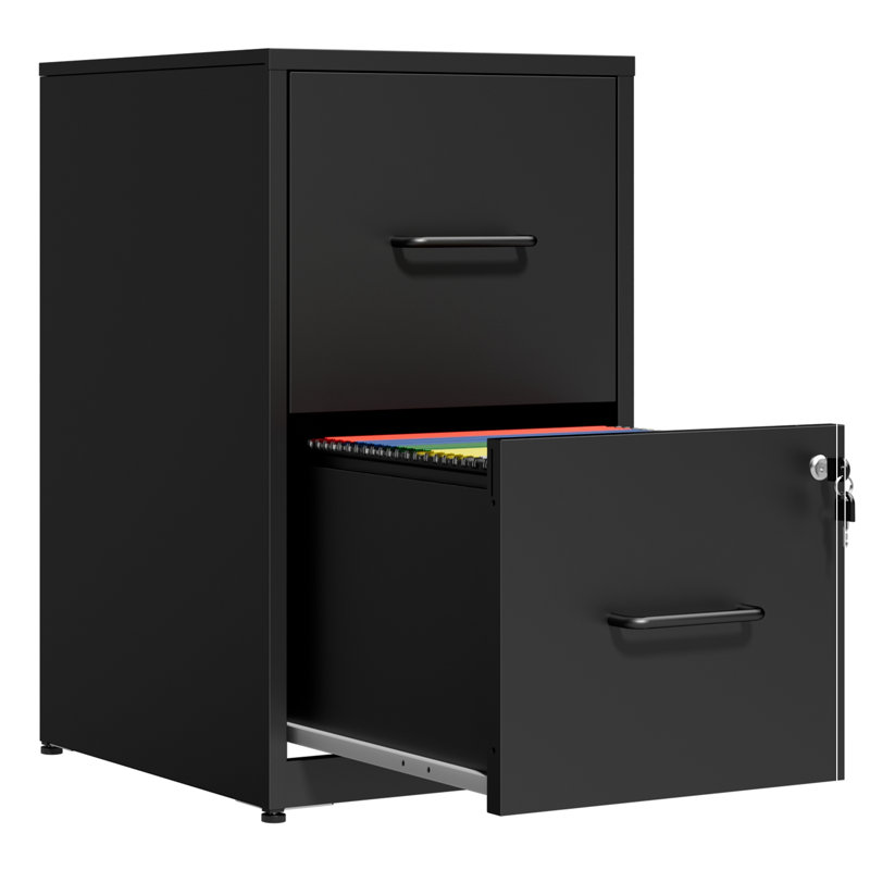 Classeur en métal avec 2 tiroirs verrouillables, Black