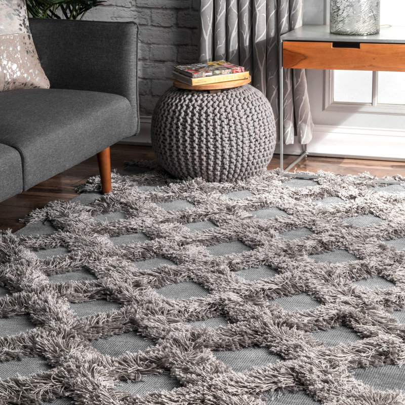 Tapis gris à motif géométrique Fresquez, Rectangle 7 pi 6 po x 9 pi 6 po