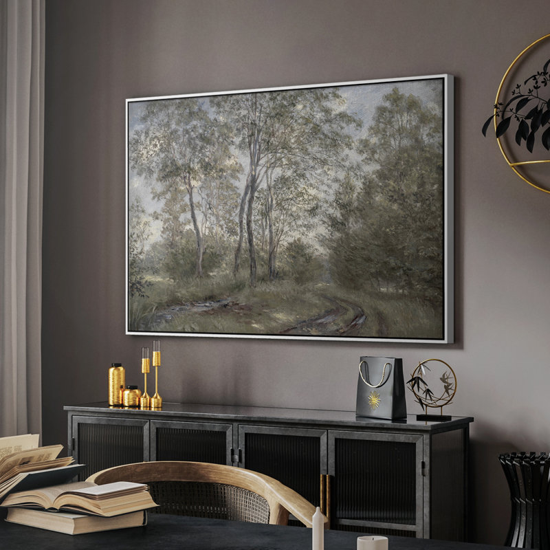 Paysage rétro CDxxviii - reproduction sur toile avec cadre flottant, Blanc, H 17 po x l 25 po