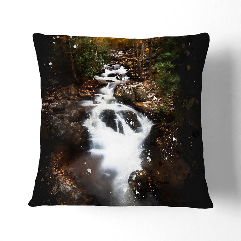 Woodland Stream Cushion with Filling, Black, 55cm H x 55cm W x 20cm D