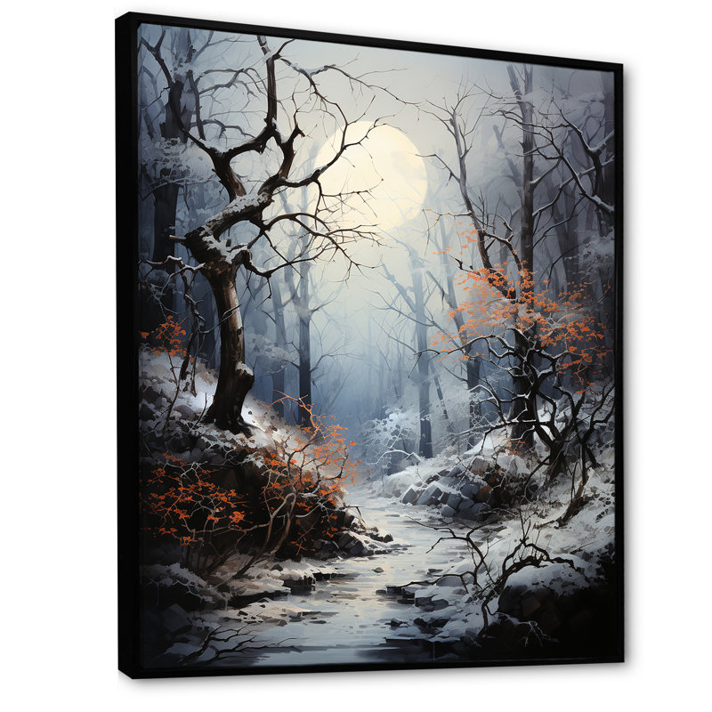 Moonlit Shadows In Winter IV sur toile, Cadre flottant noir, H 40 po x l 30 po x P 1,5 po