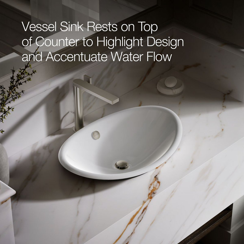 Iron Plains Metal Oval Vessel Bathroom Sink with Overflow, White