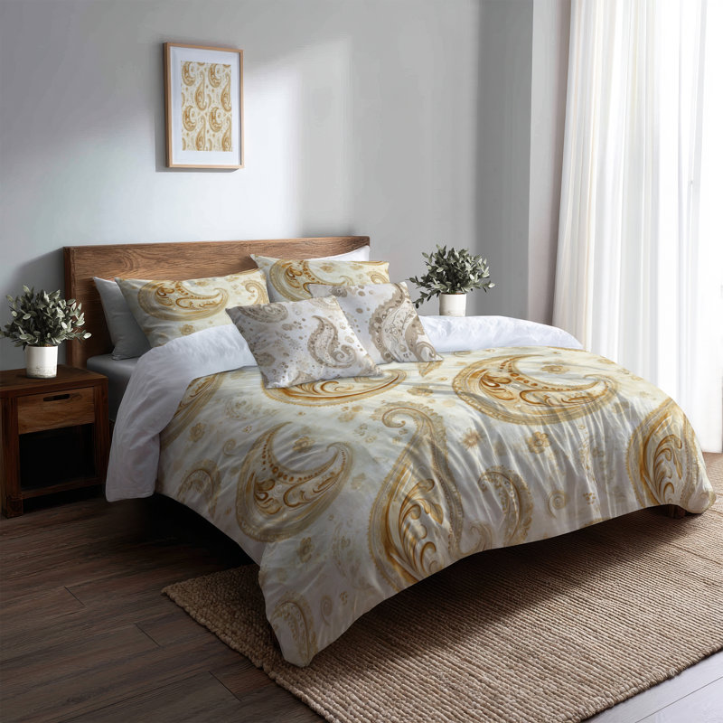 Ensemble de literie moderne 5 pièces - Ensemble de housse de couette à motif floral cachemire beige scandinave