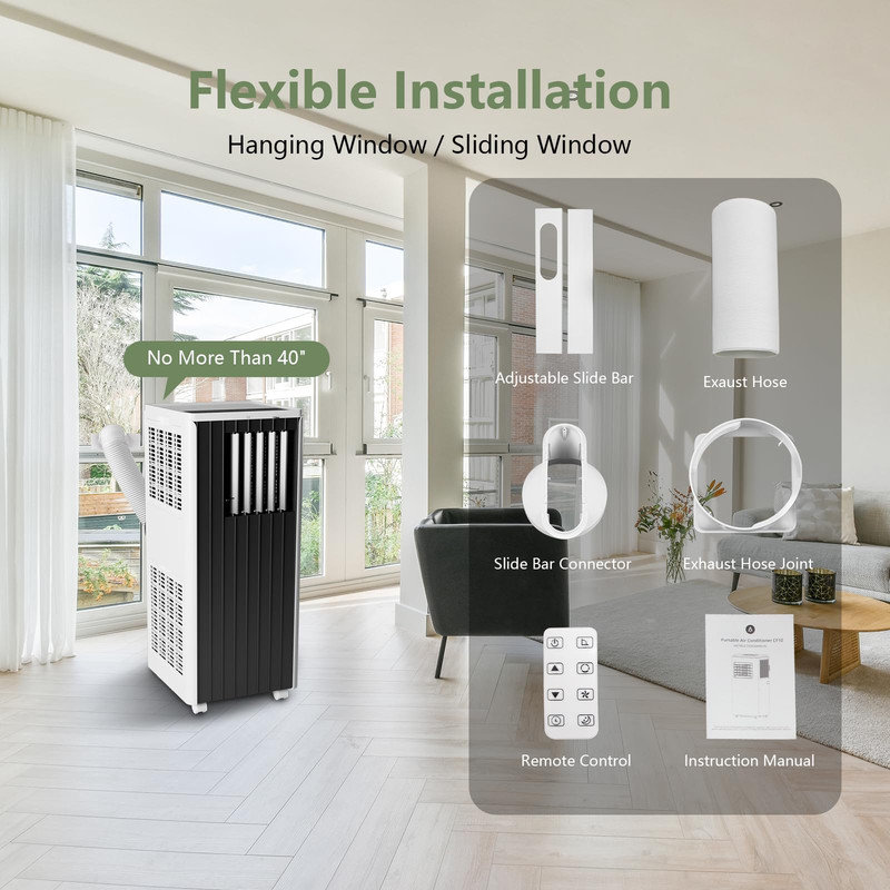 Climatiseur portable de 8 000 BTU avec dÃ©shumidificateur et ventilateur - Appareil 3-en-1 pouvant rafraÃ®chir des piÃ¨ces jusqu'Ã  37 mÂ², blanc/noir, avec tÃ©lÃ©commande et trousse d'installation pour fenÃªtre