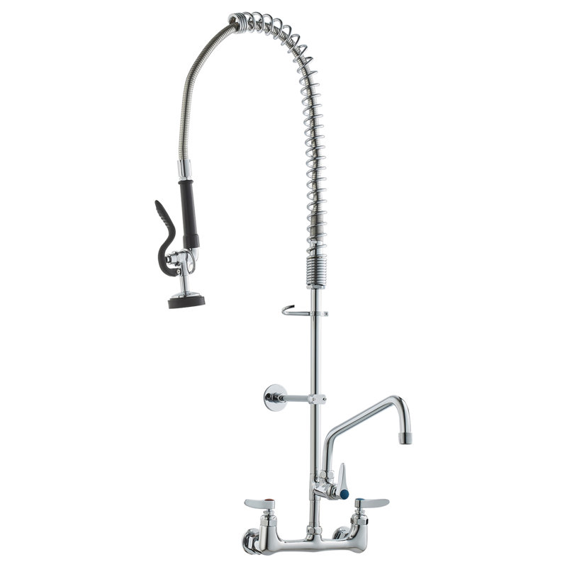 Robinet commercial avec pulvérisateur de pré-rinçage, hauteur 36 po, centre 8 po, bec pivotant de 12 po, robinet d'évier de cuisine mural, dispositif en laiton avec douchette rétractable, pour évier à 1/2/3 compartiments